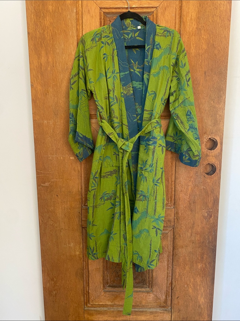 100% Cotton Gauze Ginkgo Leaf Kimono Robe Long Knit Loose Loungewear Bathrobe S